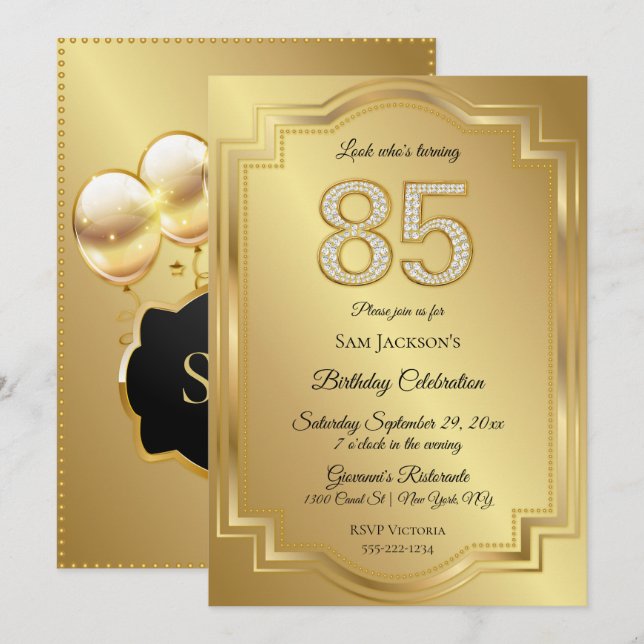 Invitation Anniversaire 85 ans Gold & Diamonds (Devant / Derrière)