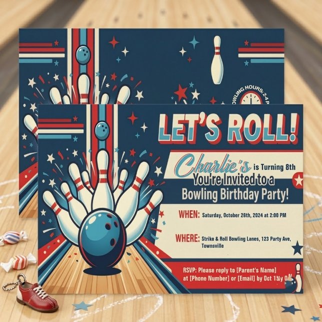 Invitation Anniversaire 8 Ans Bowling Style Rétro  (Créateur téléchargé)