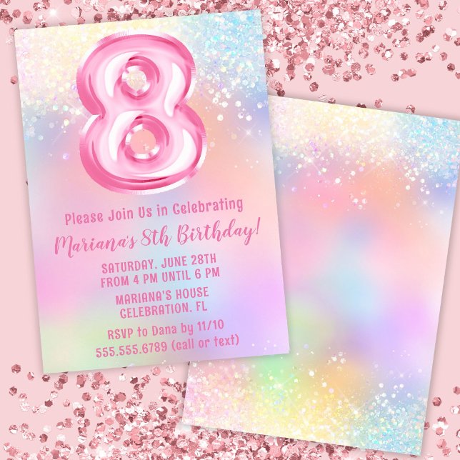 Invitation Anniversaire 8 ans Pink Rainbow (Créateur téléchargé)