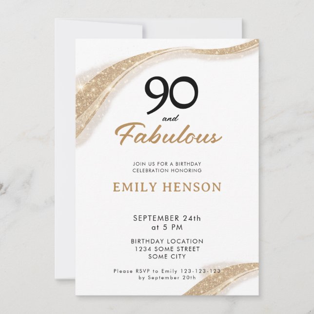 Invitation Anniversaire 90 Ans 90 et Fabuleux Or (Devant)