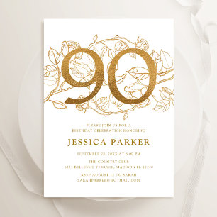 Invitation Anniversaire 90 Ans Élégant Or Blanc