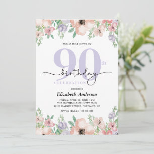 Invitation Anniversaire 90 Ans Floral Pastel Élégant