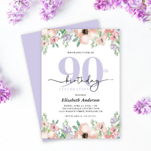 Invitation Anniversaire 90 Ans Floral Pastel Élégant