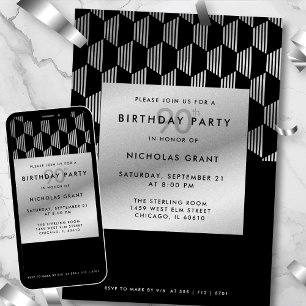 Invitation Anniversaire 90 ans Moderne Noir Faux Feuille d'Ar
