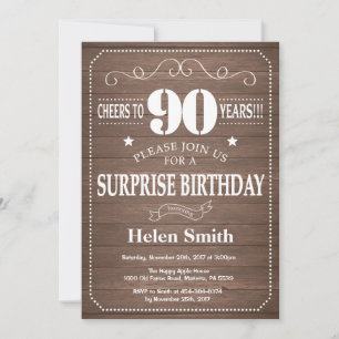 Invitation anniversaire 90 ans surprise rustique