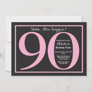 Invitation Anniversaire 90 ans surprise tableau noir rose et