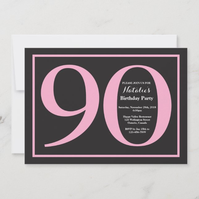 Invitation Anniversaire 90 ans Tableau Noir Rose et Noir (Devant)