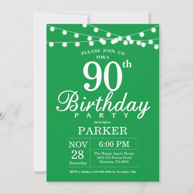 Invitation Anniversaire 90 ans Vert (Devant)