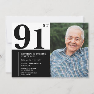 Invitation anniversaire 91 ans photo noir et blanc