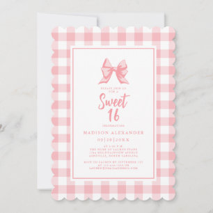 Invitation Anniversaire à carreaux rose pastel et blanc avec 