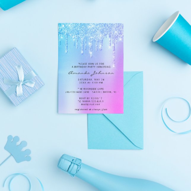 Invitation Anniversaire à effet de ruissellement holographiqu (Créateur téléchargé)