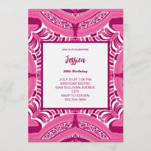 Invitation anniversaire à motif abstrait rose