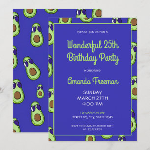 Invitation Anniversaire à motif de cartoon d'avocat vert et b