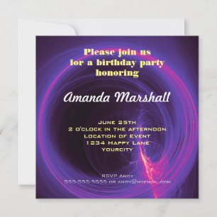 Invitation Anniversaire Abstrait circulaire rose et violet