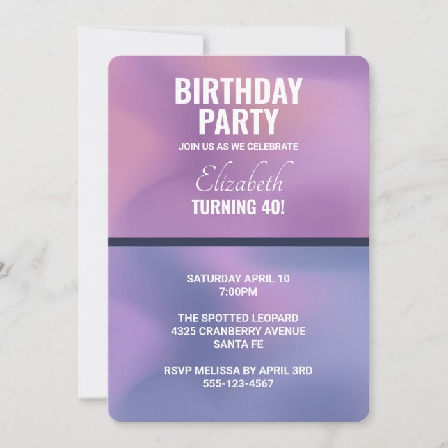 Invitation Anniversaire Abstrait Tourbillonnant Violet et Ros (Devant)
