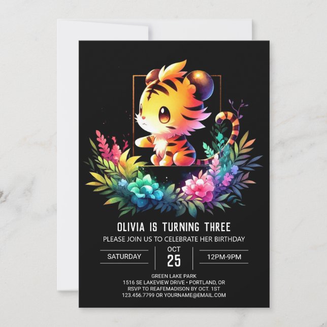 Invitation Anniversaire adorable du tigre enchanté (Devant)
