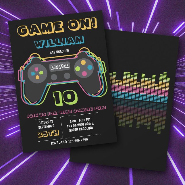 Invitation Anniversaire Ados Jeux Vidéo Rétro (Teen Gaming Gamer Video Game Player Retro Birthday Invitation)