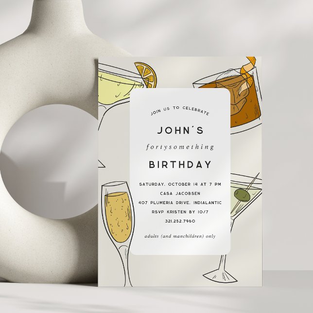 Invitation Anniversaire | Adulte Anniversaire Cocktail Party (Classic cocktail birthday party invitations with a clean look.)