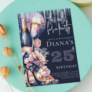 Invitation Anniversaire Adulte Bleu Pink Talon Champagne