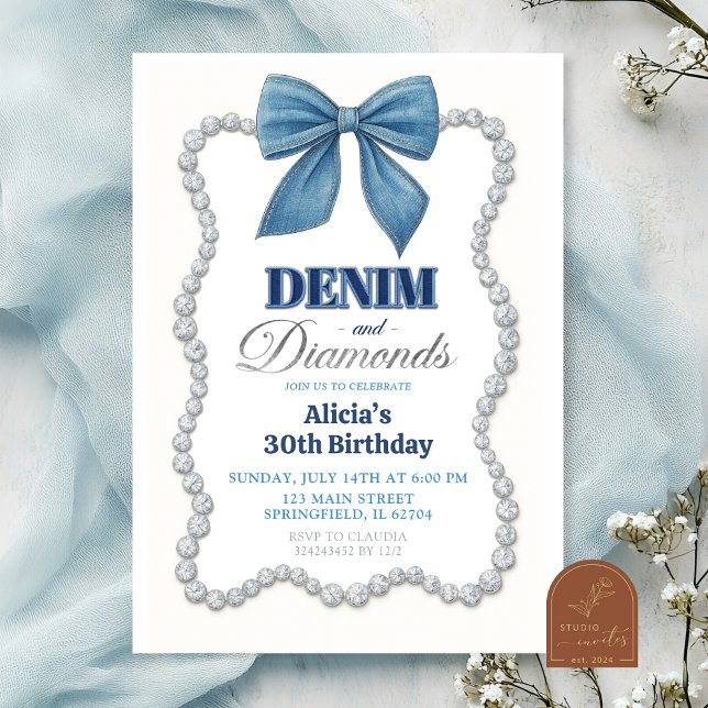 Invitation Anniversaire Adulte Denim et Diamants (Créateur téléchargé)