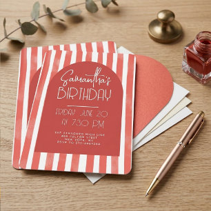 Invitation Anniversaire Adulte Élégant Arche Rayée Gras