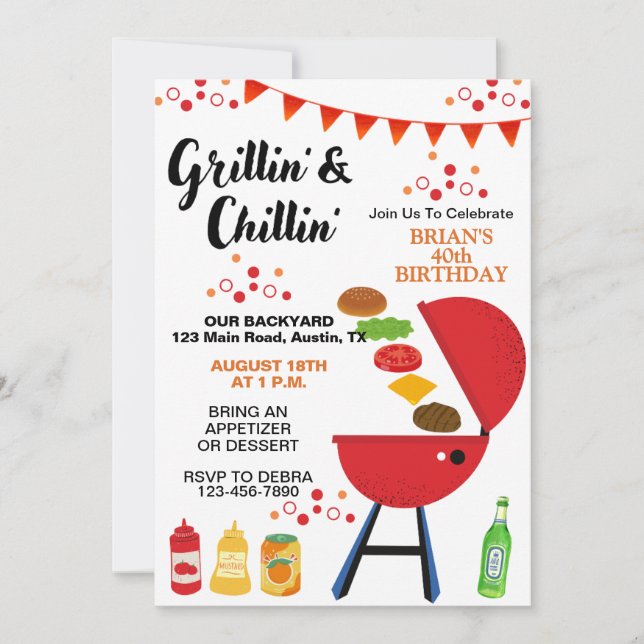 Invitation Anniversaire Adulte Grillades et Farniente (Devant)