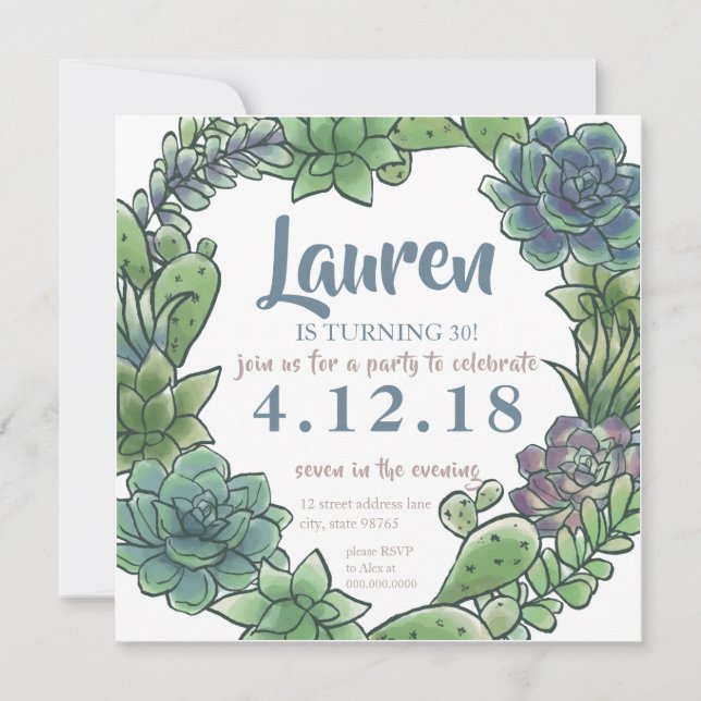 Invitation Anniversaire adulte succulent tout âge tournant la (Devant)