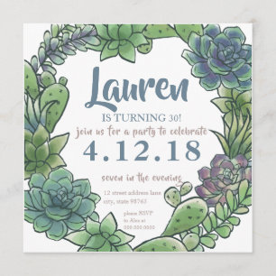 Invitation Anniversaire adulte succulent tout âge tournant la