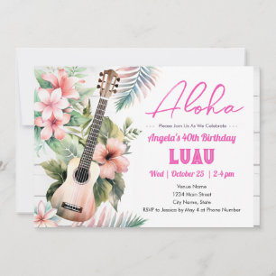 Invitation Anniversaire adulte ukulele Aloha Luau