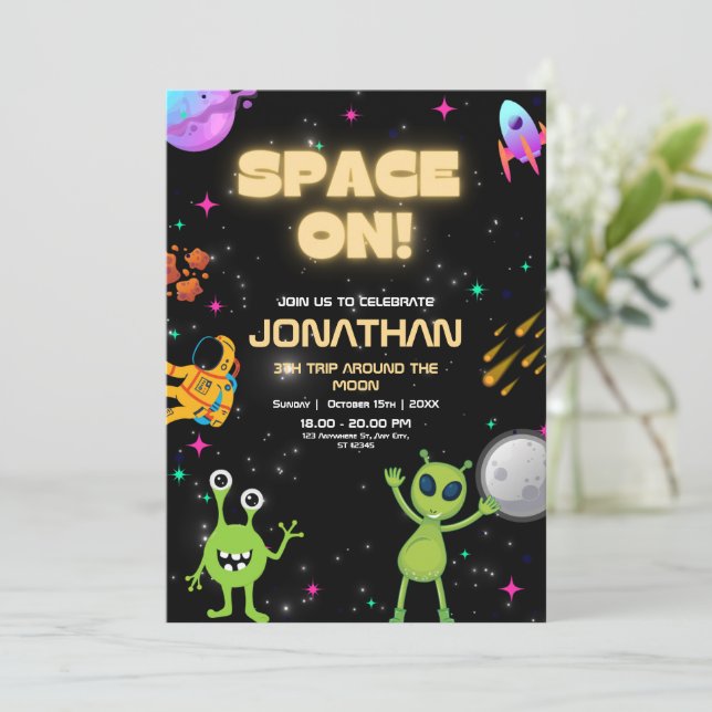 Invitation Anniversaire Alien Hors de ce Monde Alien Espace U (Debout devant)