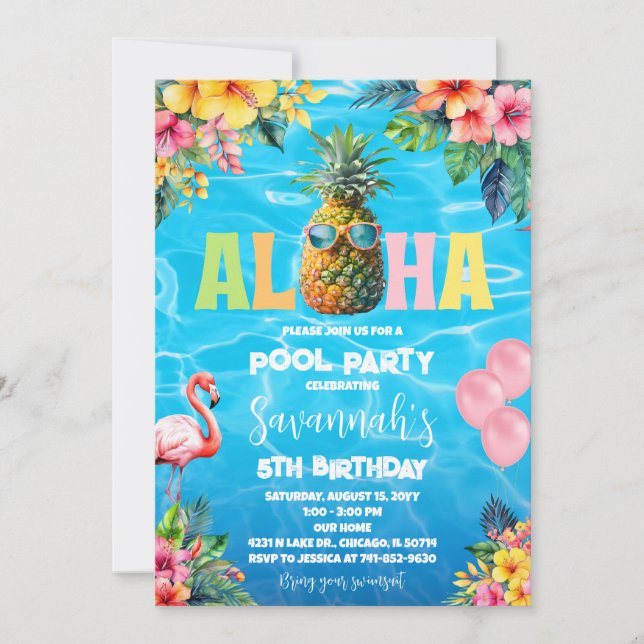 Invitation Anniversaire Aloha Pool Party (Devant)