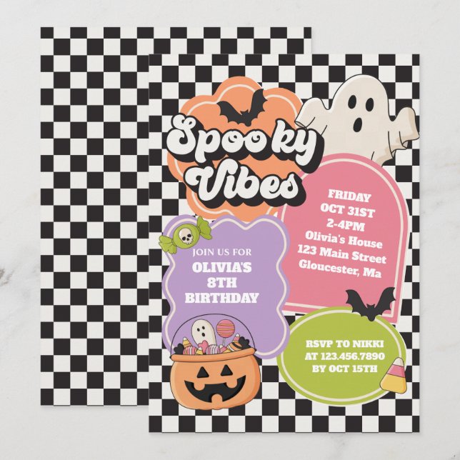 Invitation Anniversaire ambiance Halloween épouvantable (Devant / Derrière)