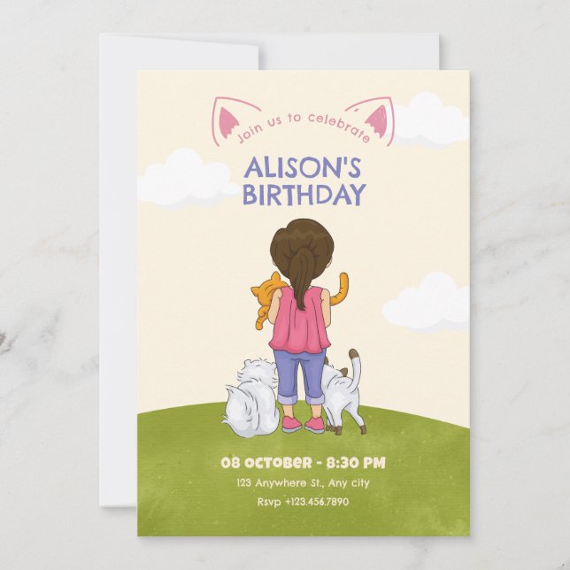 Invitation anniversaire Amoureux des chats (Devant)
