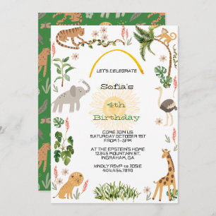 Invitation Anniversaire animal de la Jungle mignonne