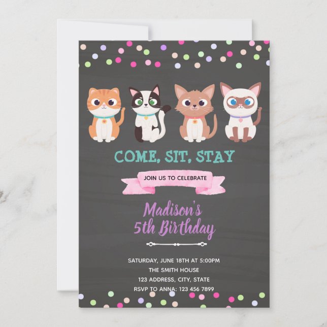 Invitation anniversaire animal familier chaton cha (Devant)