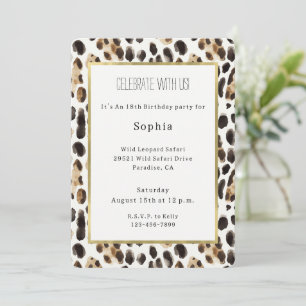 Invitation Anniversaire Animal Léopard Brun Noir Crème