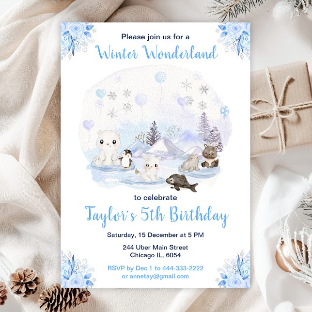 Invitation Anniversaire Animaux Arctiques Merveilles d'Hiver (Créateur téléchargé)