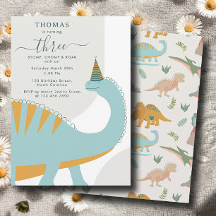 Invitation Anniversaire Animaux de Fête Bohème Dinosaures Pré