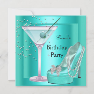 Invitation Anniversaire Aqua Turquoise Blue Turquoise Chaussu