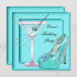 Invitation Anniversaire Aqua Turquoise Blue Turquoise Martini