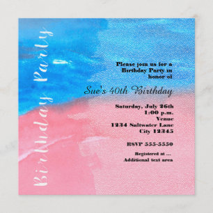 Invitation anniversaire aquarelle bleu et rose