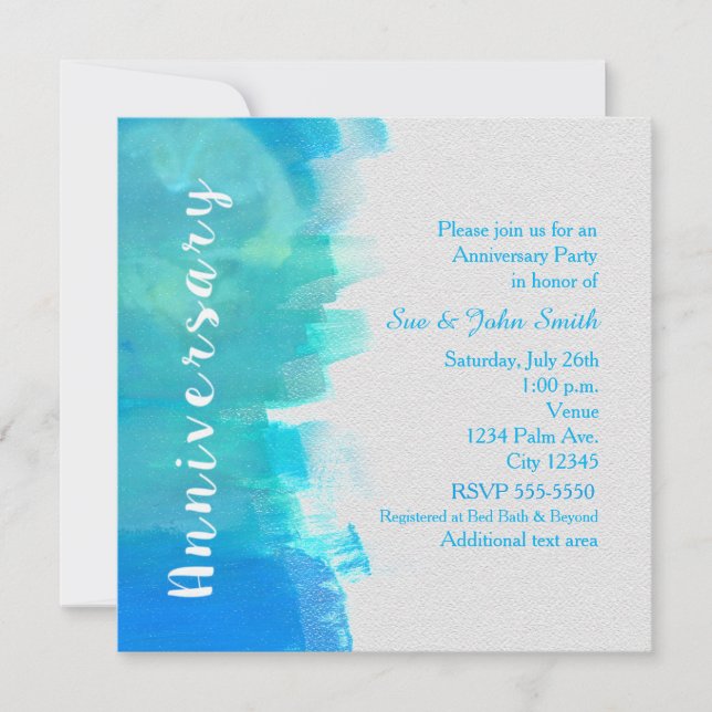 Invitation ANNIVERSAIRE aquarelle bleu tropical (Devant)
