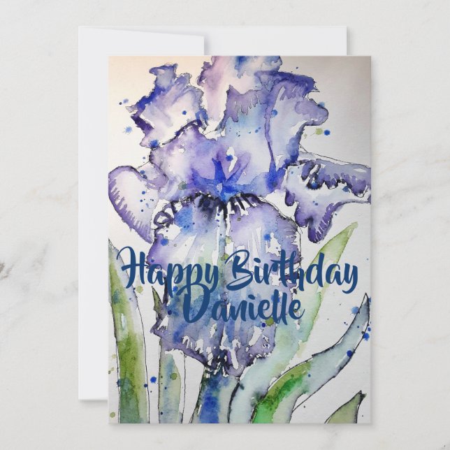 Invitation anniversaire aquarelle Iris Violet Art (Devant)
