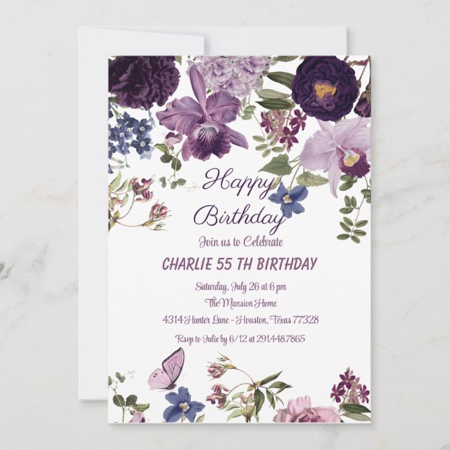 Invitation Anniversaire Aquarelle Vintage Floral (Devant)