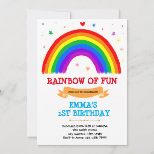 Invitation Anniversaire arc-en-ciel couleur primaire