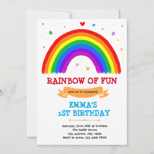 Invitation Anniversaire arc-en-ciel couleur primaire (Devant)