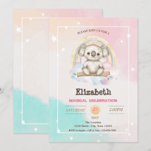 Invitation Anniversaire arc-en-ciel de koala joli adorable