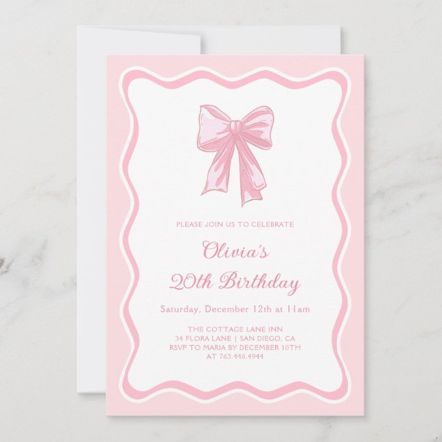 Invitation Anniversaire Arc en Rose Coquette (Devant)