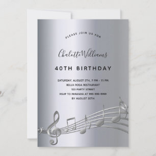 Invitation Anniversaire argent musique notes métal 50e invita