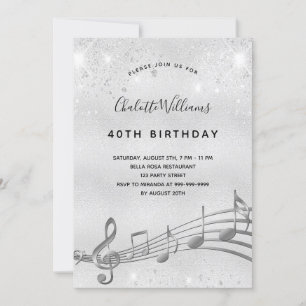 Invitation Anniversaire argent musique notes métal parties sc